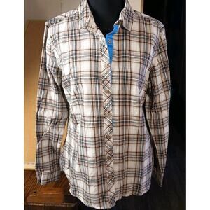 Eddie Bauer Womens Size L Flannel Shirt Tan